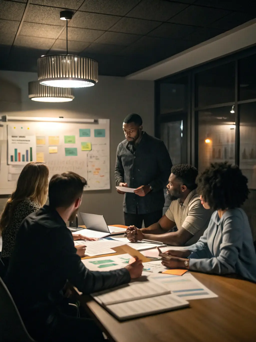 A consultant leading a workshop on organizational change management, guiding employees through a transition with clear communication.