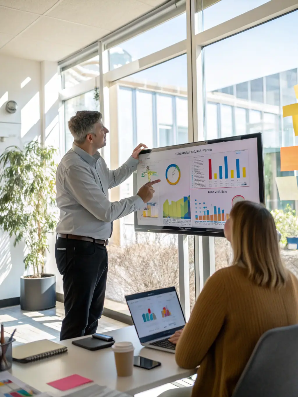 A consultant presenting a comprehensive report with key performance indicators (KPIs) and actionable recommendations to a client's executive team.
